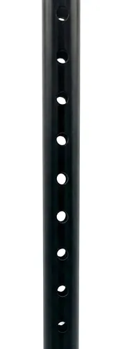 Close-up of the row of adjustment holes running down the crutch post